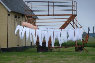 near Osterlars church in Bornholm. Notice they seem to be wearing long underwear even in July