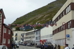 Honnigsvag with reindeer fence on the hillside